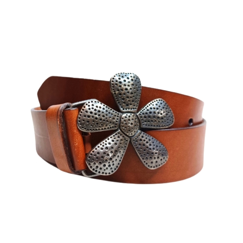 Silpada Designs Boho Flower Buckle Brown Leather Belt